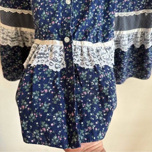 VTG Gunnie Sax Jessica’s Gunnies Dark Blue Calico Lace Prairie Midi Skirt Size 7 - Picture 9 of 17